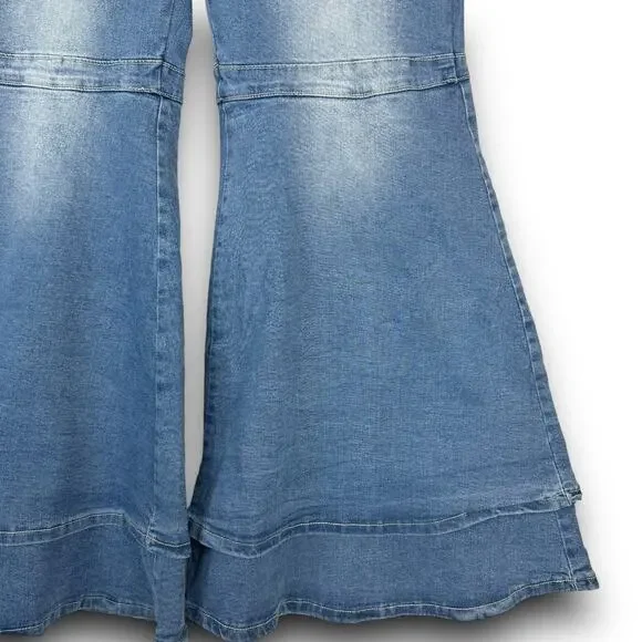 NEW XPlusWear Layered Bell Bottom Stretch Jeans High Waist 70s Style Size Large - Picture 4 of 11